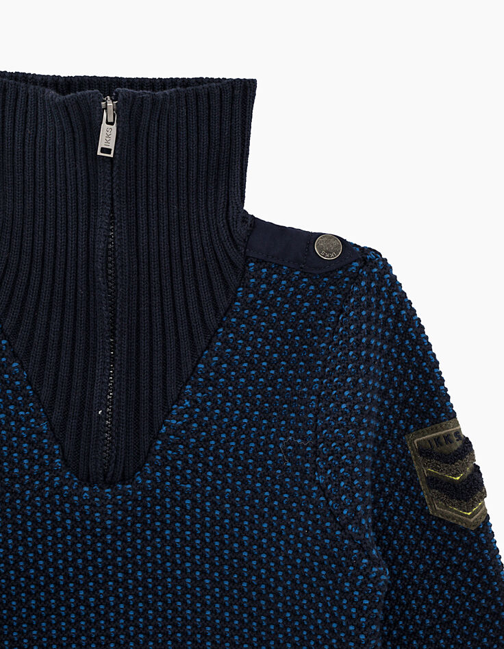 Pull indigo et bleu en tricot à col camionneur garçon -2