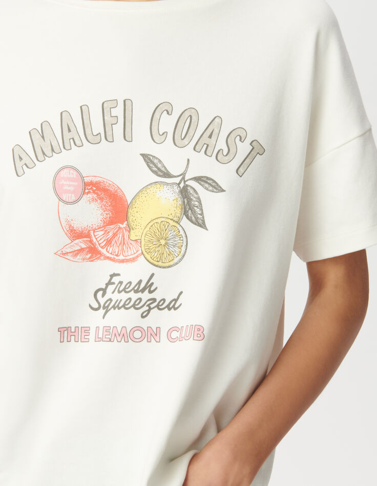 Tee-shirt col rond blanc visuels fruits-4