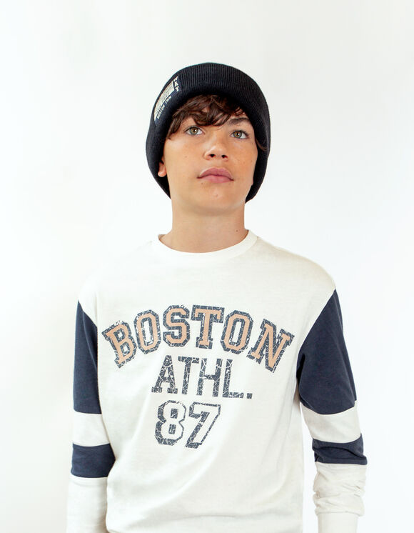 Boys’ off-white loose T-shirt with vintage lettering