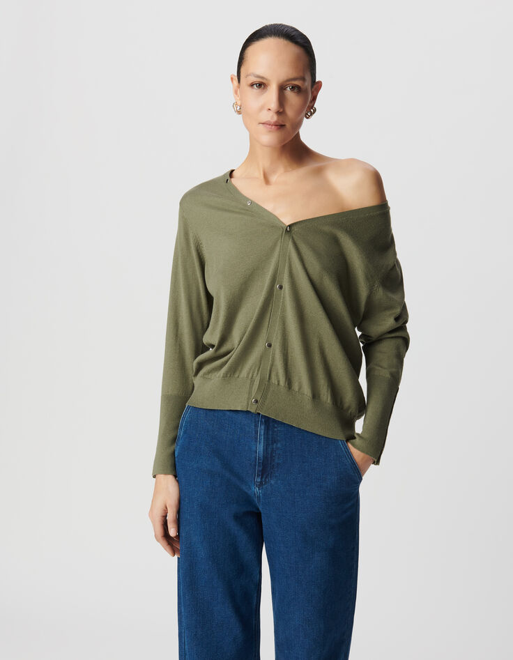 Cardigan kaki réversible devant/dos Femme-2
