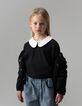 T-shirt manches longues noir col écru brodé sequins fille-2