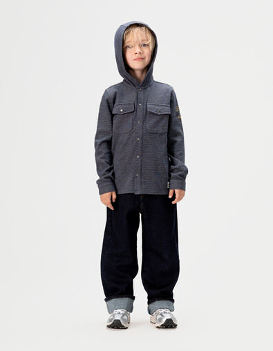 Surchemise à capuche marine maille fantaisie garçon - IKKS