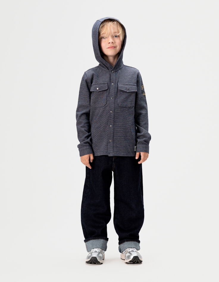 Boys’ navy decorative knit hooded overshirt-1 Boys’ navy decorative knit hooded overshirt-1