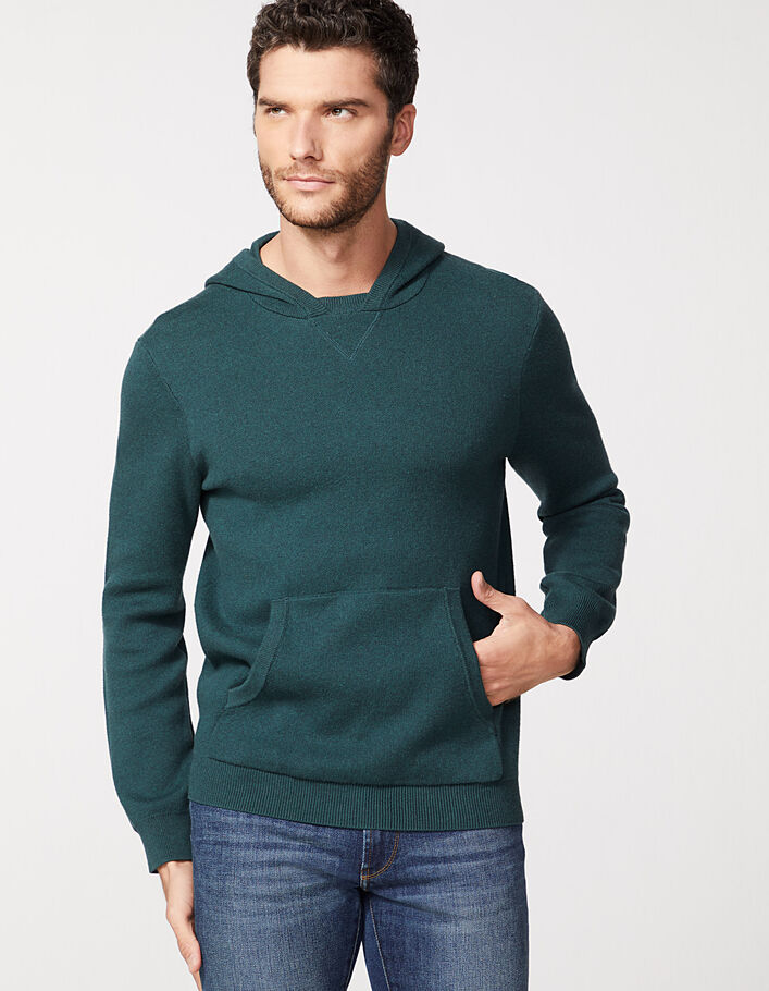 Men’s racing green knitted hooded sweater - IKKS