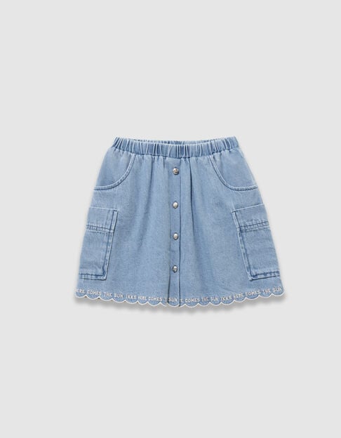 Girls&rsquo; blue denim cargo-style skirt with pockets - IKKS