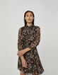 Voile babydoll-jurk metallic bloemenprint op zwart-2