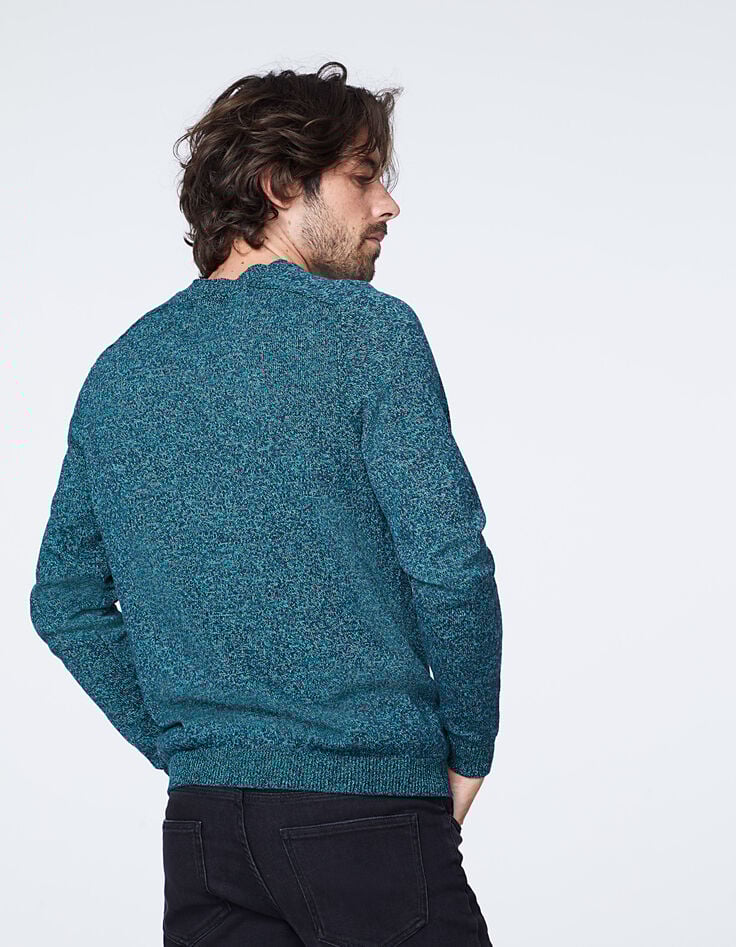 Pull camaïeu de vert en tricot mouliné Homme-3