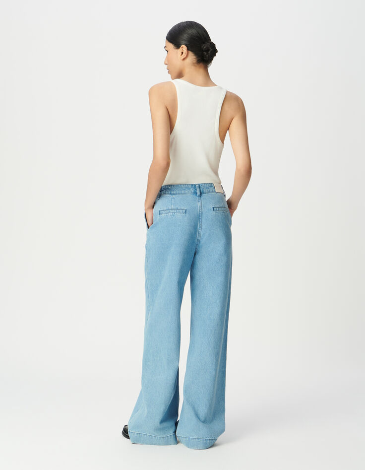 Vaqueros anchos azules tiro alto mujer-3