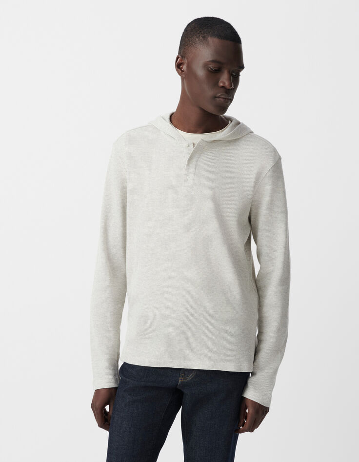 Men’s grey organic cotton waffle hooded T-shirt-2