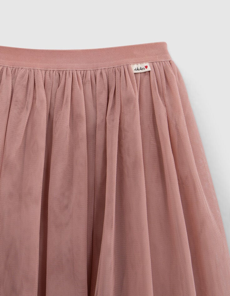 Falda midi de tul rosa de niña-2