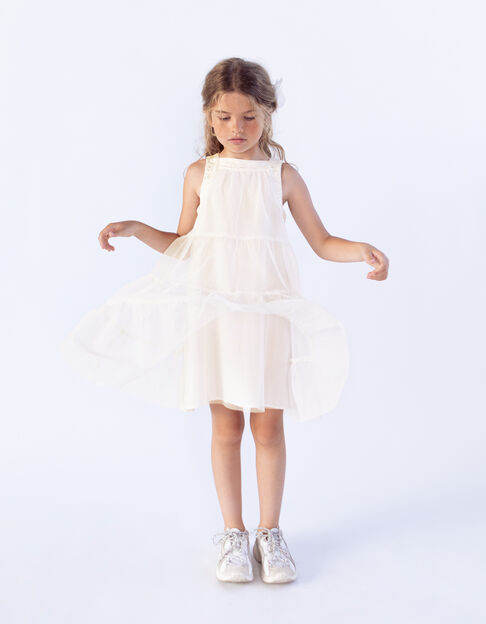 Girls’ ecru dress with embroidered braid tulle - IKKS