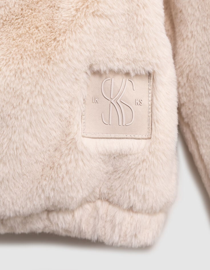 Recycled beige hooded jacket for girls-6 Recycled beige hooded jacket for girls-6