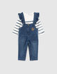 Girls’ raw dungarees & sailor stripe T-shirt outfit-2