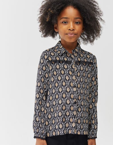 Girls’ black paisley print and lace shirt - IKKS