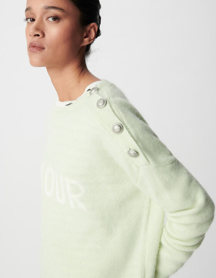 Gr&uuml;ner Pullover aus Alpakamischung f&uuml;r Damen mit Botschaft-4