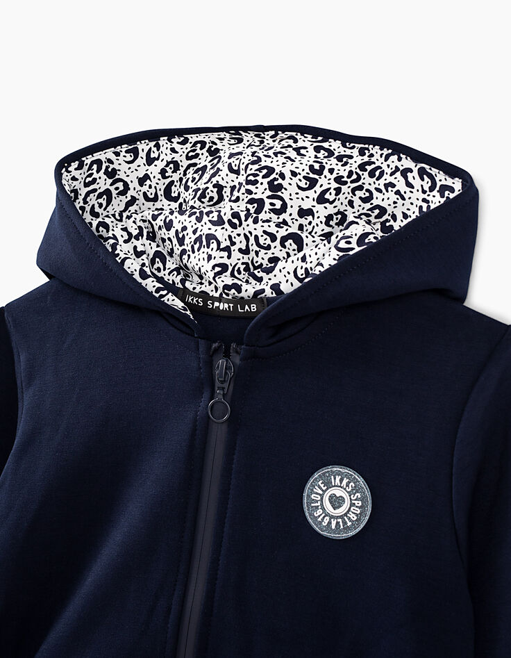 Cardigan sport navy avec doublure capuche imprimée fille-2 Cardigan sport navy avec doublure capuche imprimée fille-2
