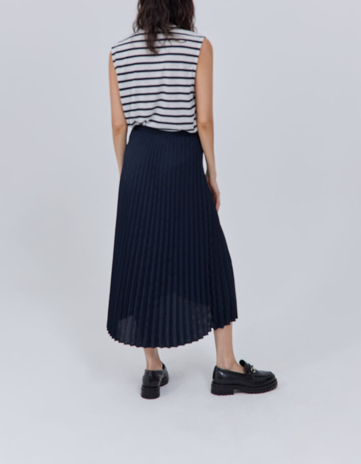 Women’s navy skull motif jacquard pleated skirt-5 Women’s navy skull motif jacquard pleated skirt-5
