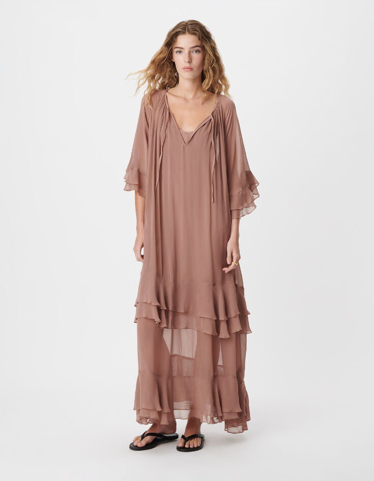 Blush long flowing dress with ruffles for women-1