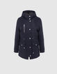 Parka mi-longue à capuche bleu marine femme-1