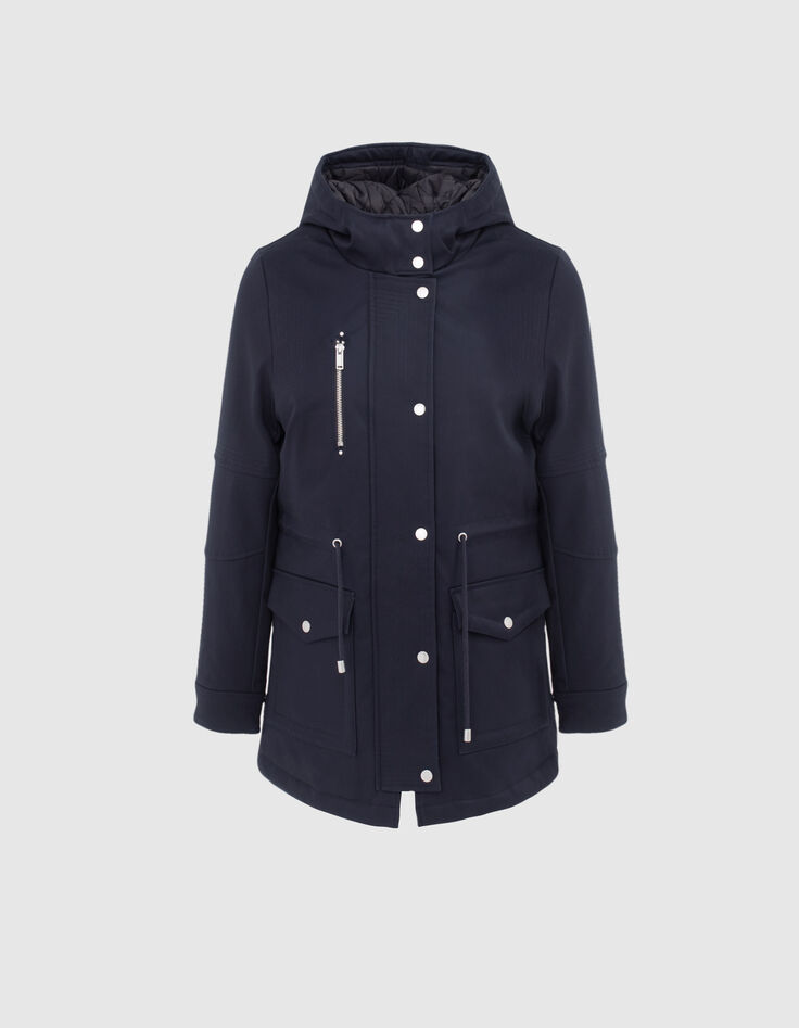 Parka mi-longue à capuche bleu marine femme-1