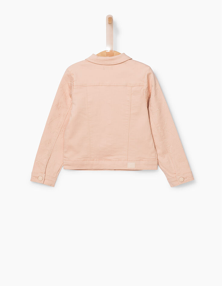 Veste en jean rose poudré brodée fille-4