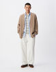 Cardigan beige tricot boutonn&eacute; encolure V Homme-3