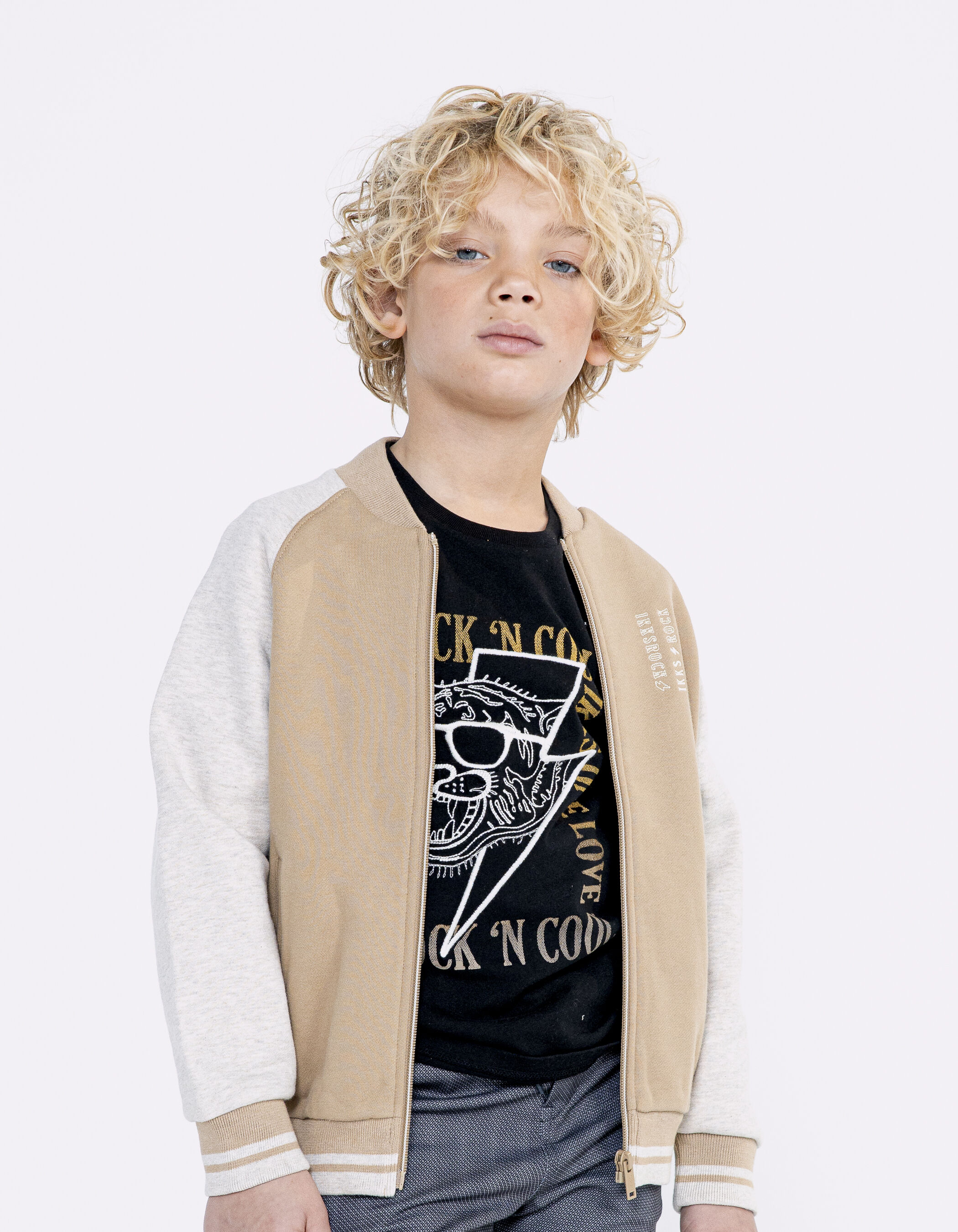 Boys beige and grey varsity jacket style cardigan IKKS