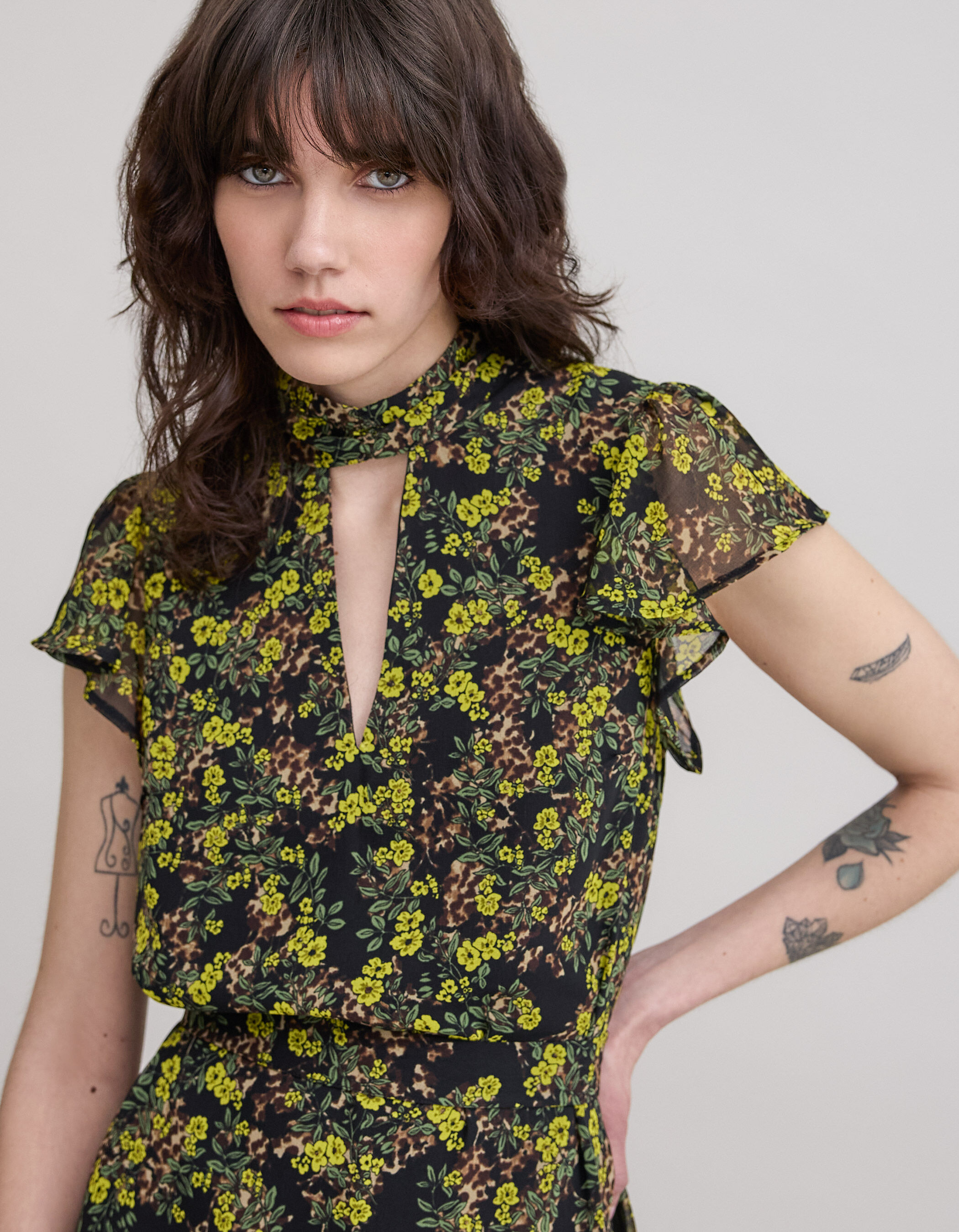 Robe noire recyclee imprime leo floral Femme IKKS