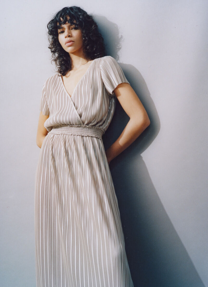 Women’s gold reversible pleated long dress