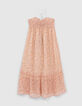 Girls' peach long dress with flower tachist print-1