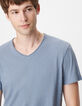 T-shirt encolure V bleu coton bio flamm&eacute; Homme-4