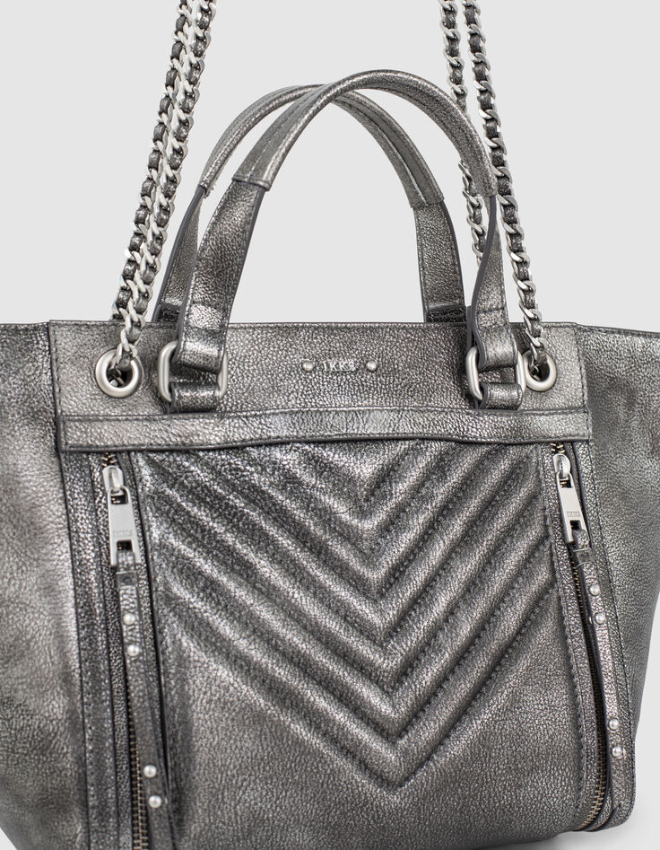 Women&rsquo;s quilted chevron METALLIC MEDIUM 1440 tote bag-2