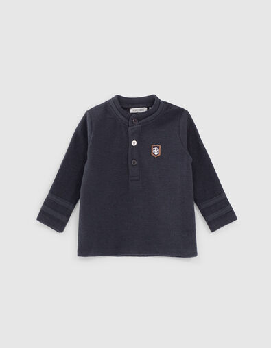 Baby boys’ navy waffle polo shirt with flag on back - IKKS