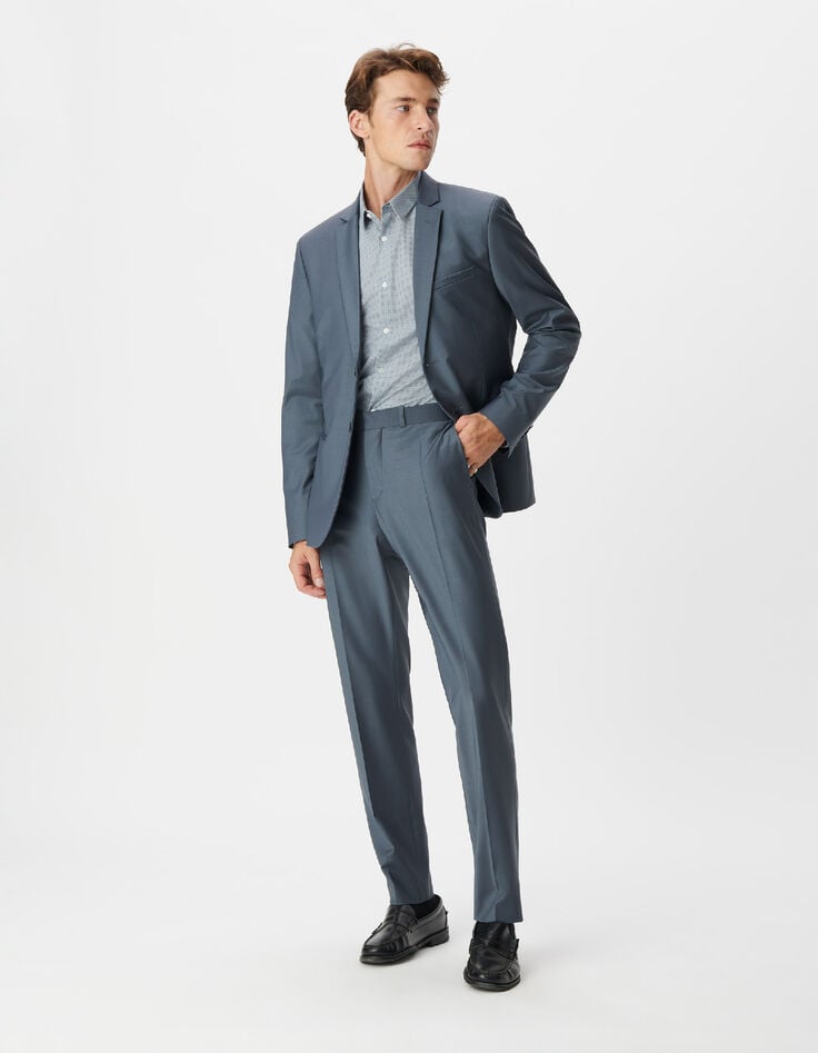 Chemise slim bleue imprim&eacute; minimaliste Homme-1