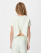 Top manches courtes vert coton lin ouverture dos Femme-3