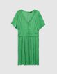 Robe courte verte satin&eacute;e pliss&eacute;e Femme-6