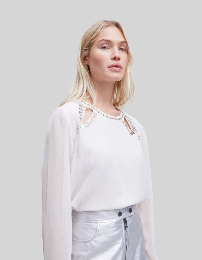 Women's off-white blouse with bead embroidery - IKKS
