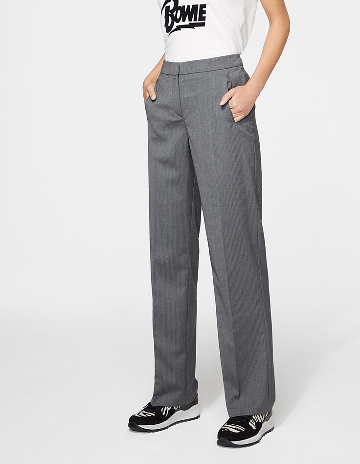 Pantalon tailleur taille basse coupe large fil à fil femme-2 Pantalon tailleur taille basse coupe large fil à fil femme-2