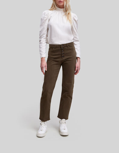 Jean droit wakame waterless boutonn&eacute; bas frang&eacute;s Femme - IKKS