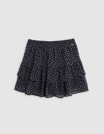 Jupe courte noire imprimé floral micro-pois fille - IKKS