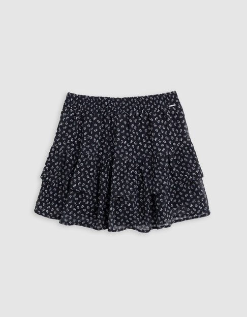 Jupe courte noire imprimé floral micro-pois fille - IKKS