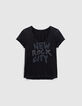 Women’s black T-shirt with Rock slogan and studs-8
