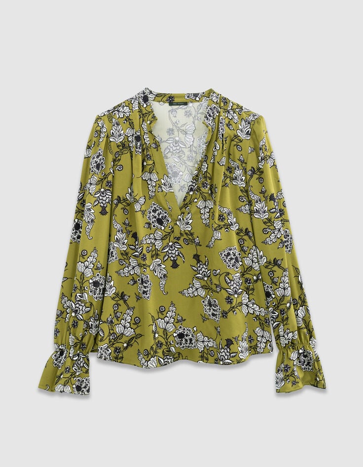 Blouse fluide verte imprimé floral Femme-7