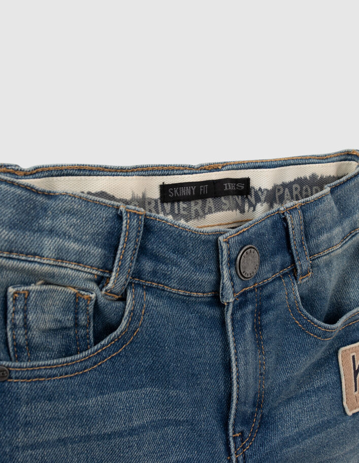 Blauwe skinny jeans patchworkstijl jongens - IKKS