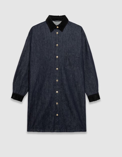 Blaues Damen-Jeanshemdkleid Samtkragen und -manschetten - IKKS