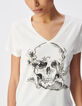 Wit V-hals T-shirt biologisch katoen visuele schedel Dames-4