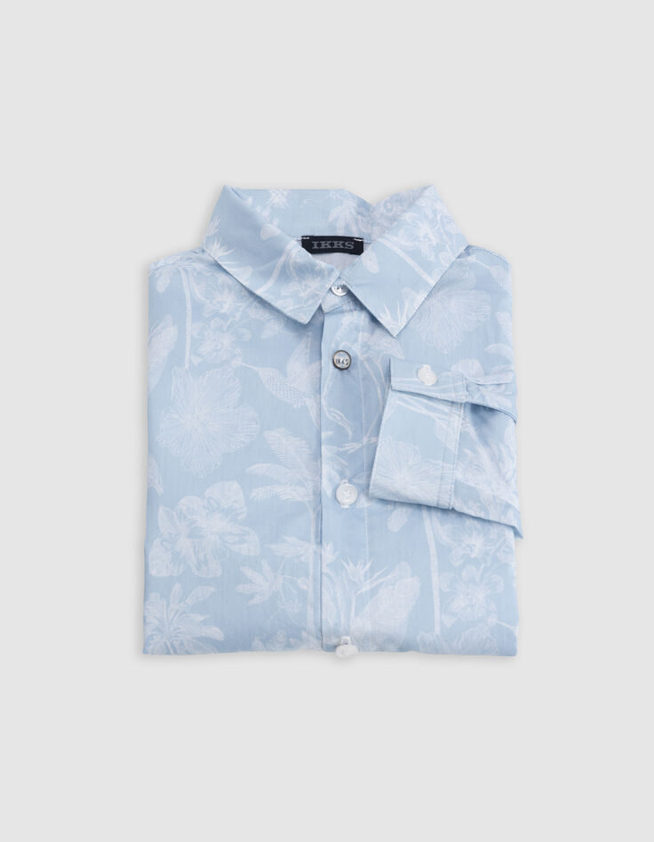 Chemise bleue tissu Liberty motif exotique garçon-5