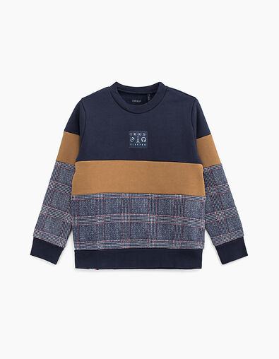 Boys’ navy, camel and check sweatshirt fabric sweatshirt - IKKS