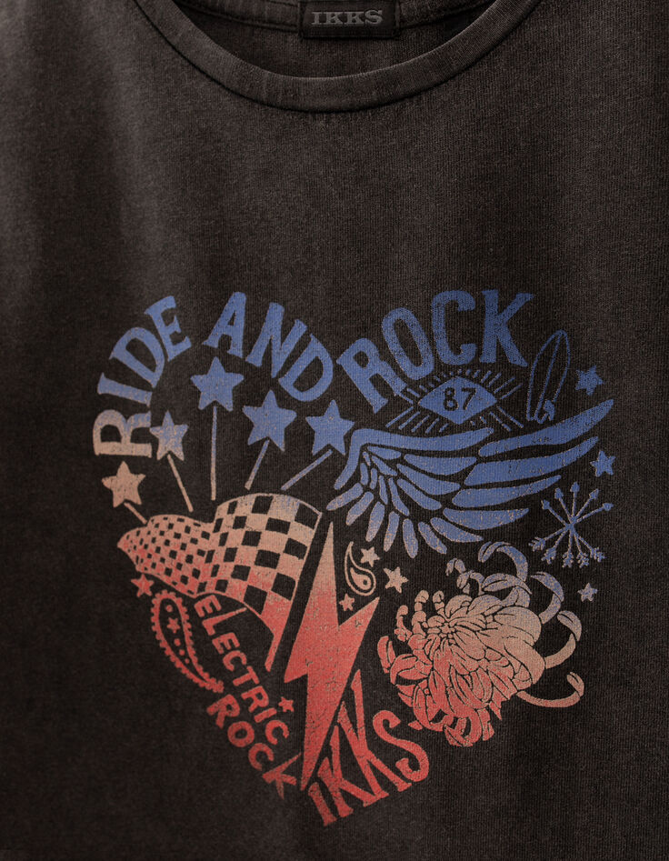 Girls&rsquo; black rock heart cropped T-shirt-3