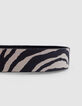 Women's unbleached leather belt with zebra pattern and open buckle-3